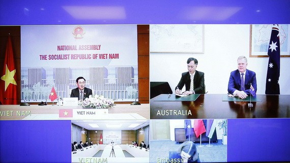 視頻會議現場屏幕。（圖源：VGP）