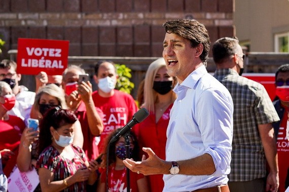 加國總理杜魯多在安大略省列治文山舉行競選活動。（圖源：路透社）