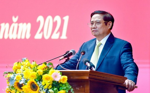 政府總理范明政在典禮上致詞。（圖源：VGP）