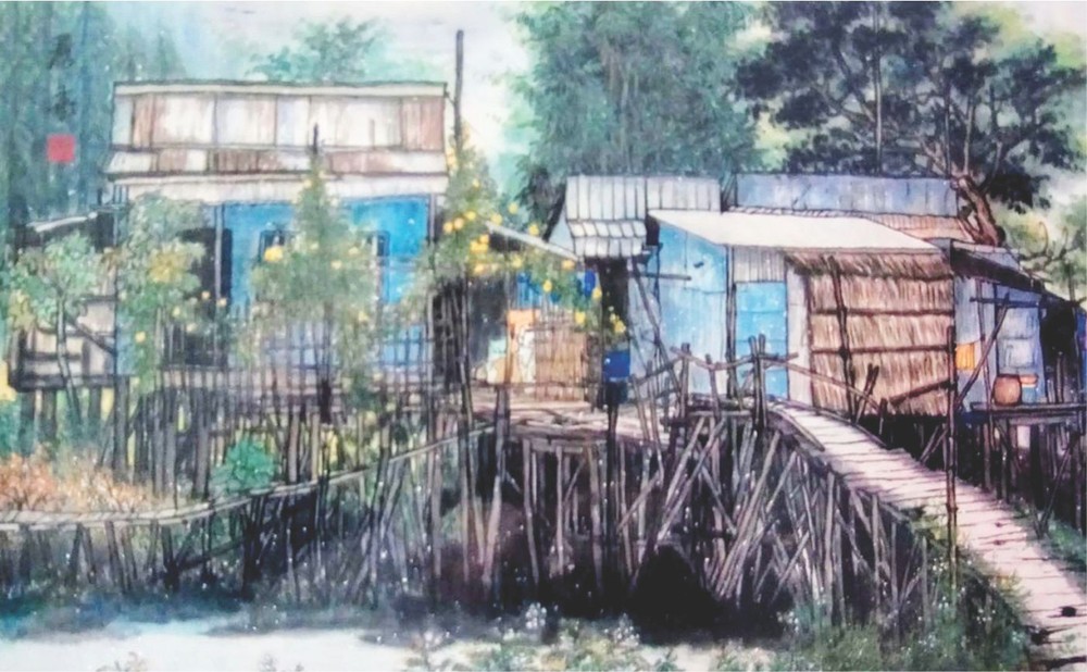 朱篤水棚屋  何麗華 畫