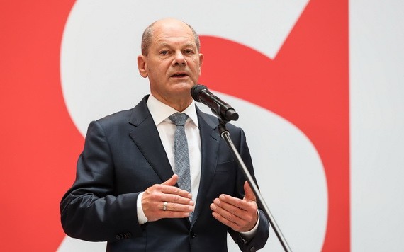 9月27日，德國社民黨總理候選人朔爾茨出席新聞發佈會。（圖源：新華社）