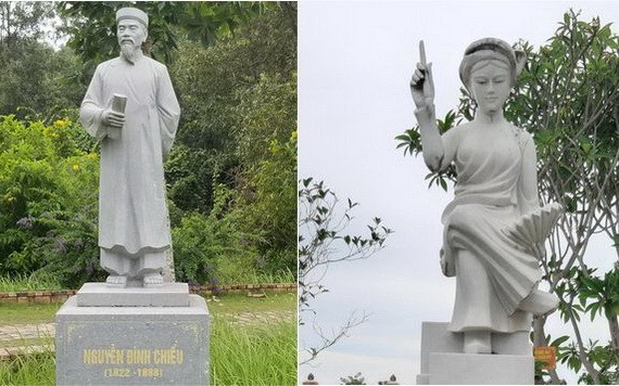 左圖為阮廷炤詩人塑像；右圖為胡春香女詩人塑像。