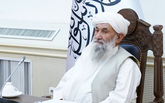 現任阿富汗塔利班臨時政府代理總理穆罕默德‧哈桑‧阿洪德在阿富汗國家電視台發佈了30分鐘的音頻講話。（圖源：互聯網）