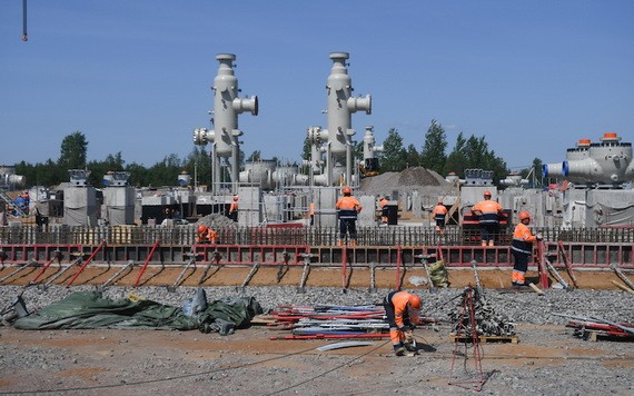 俄列寧格勒地區，“北溪-2”天然氣管道施工現場(資料圖)。