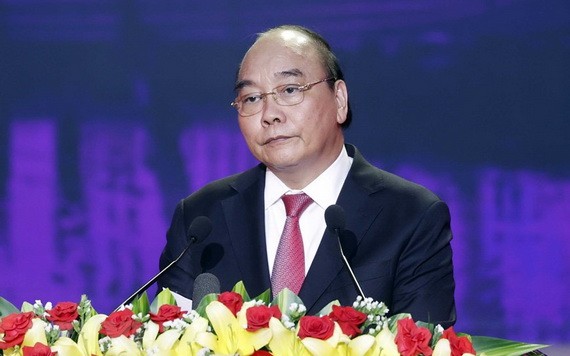 國家主席阮春福在會晤上講話。（圖：越通社）