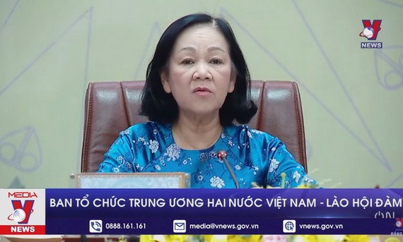 中央組織部長張氏梅在會談上發言。（圖：VNews視頻截圖）