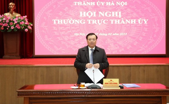 河內市委書記丁進勇在會議上發表講話。（圖：清海）