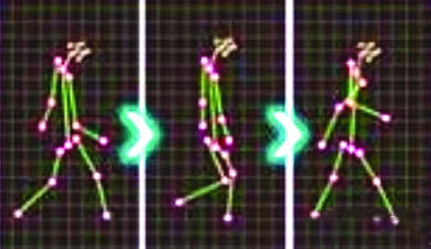圖為用於分析行走時特徵並識別人物的手腳和關節位置信息效果圖。（圖：富士通）