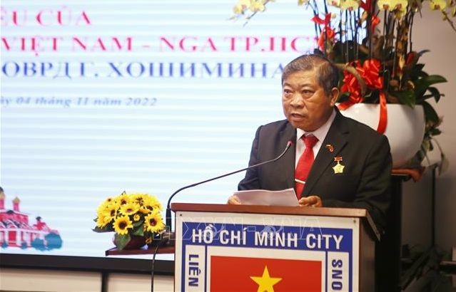 市越俄友好協會主席黃明仁在會上致辭。（圖：越通社）