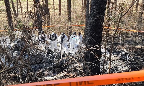 直升機墜毀的現場。（圖：韓聯社）