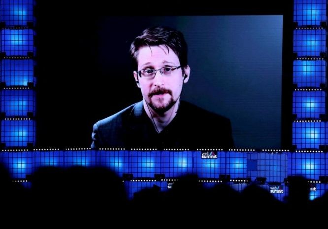 斯諾登發表視頻講話。（圖：AFP）