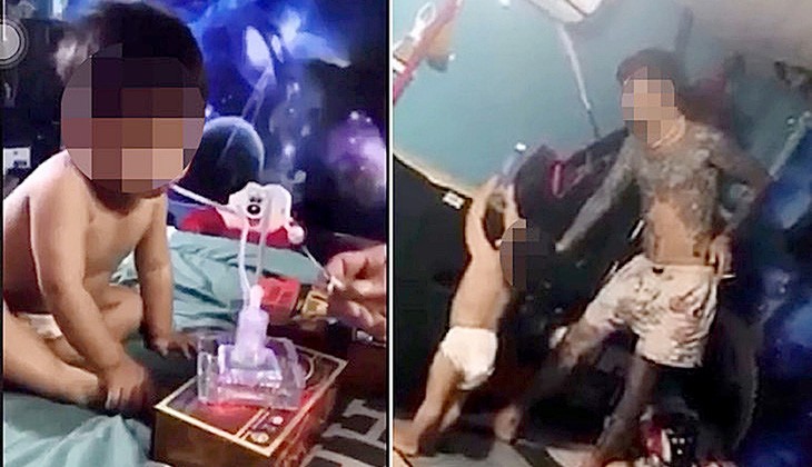 一名小男孩怀疑被长者强迫吸冰毒。此照片是从社交网站上所分享的一些视频剪贴下来(玉凯)