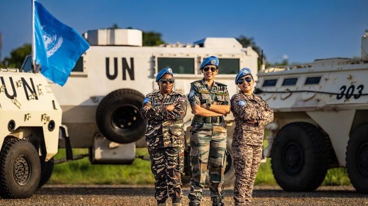 分别来自于纳米比亚、印度和蒙古的三位南苏丹特派团维和人员。（图：联合国）