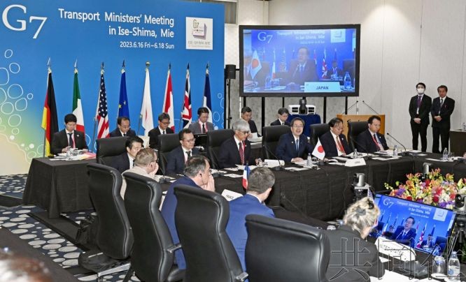 6月18日上午，七国集团（G7）交通部长会议在日本三重县志摩市举行。（图：共同社）