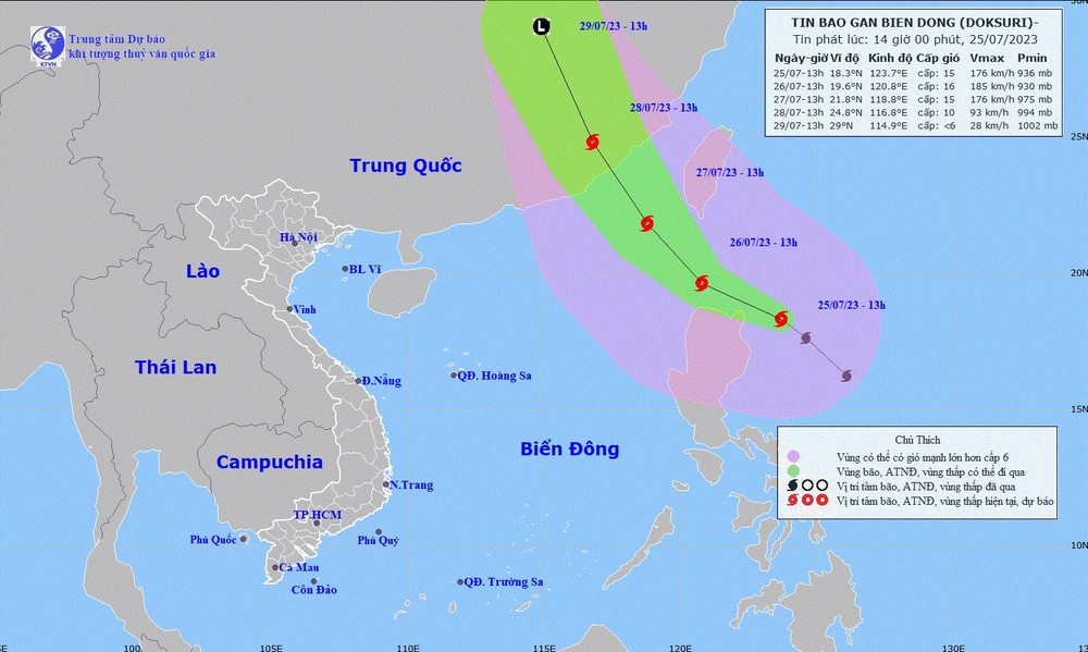 台风“杜苏芮”的移动方向。（图：国家水文气象预报中心）