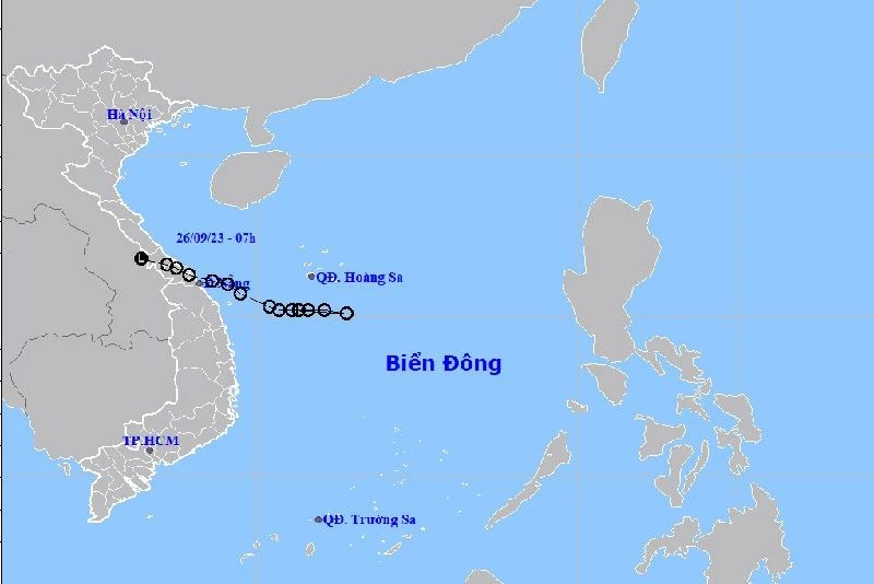 热带低气压的移动方向。（图：nchmf.gov.vn）