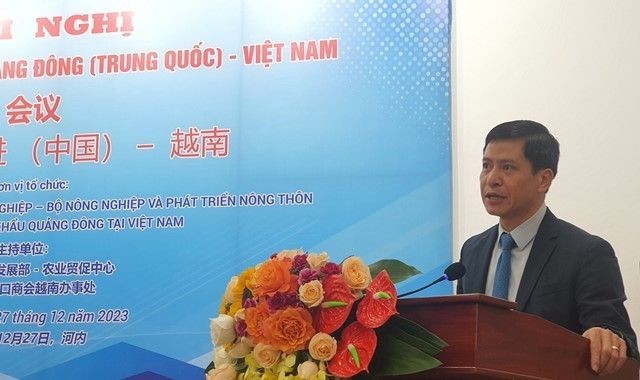 农业贸易促进中心主任阮明进在会议上发言。（图：HNV）