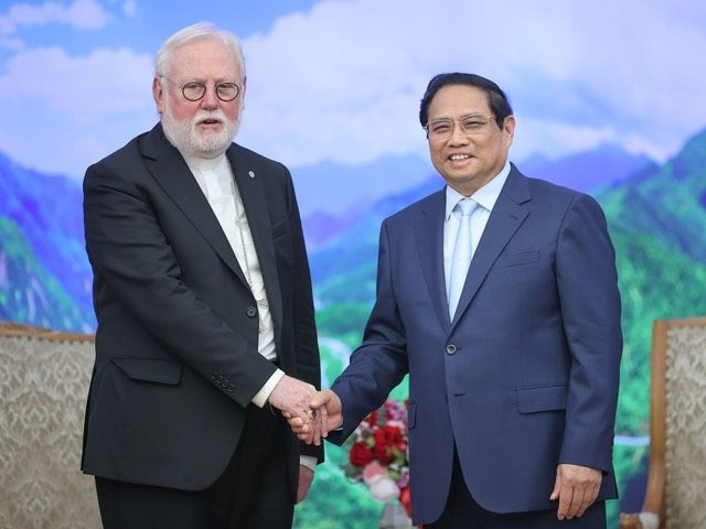 范明政总理接见梵蒂冈教廷国务卿、红衣主教彼得罗‧帕罗林。（图：VGP）