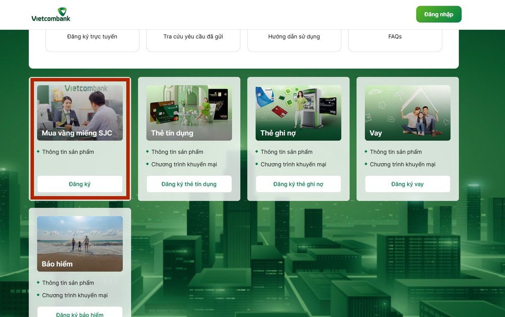 Vietcombank 推出网上预订黄金服务。（图：网站截图）