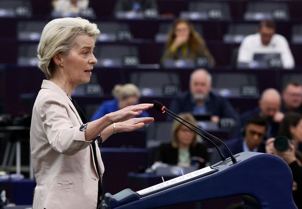 欧洲议会在法国斯特拉斯堡开会，通过冯德莱恩提名的新一届欧委会委员名单。（图：路透社）