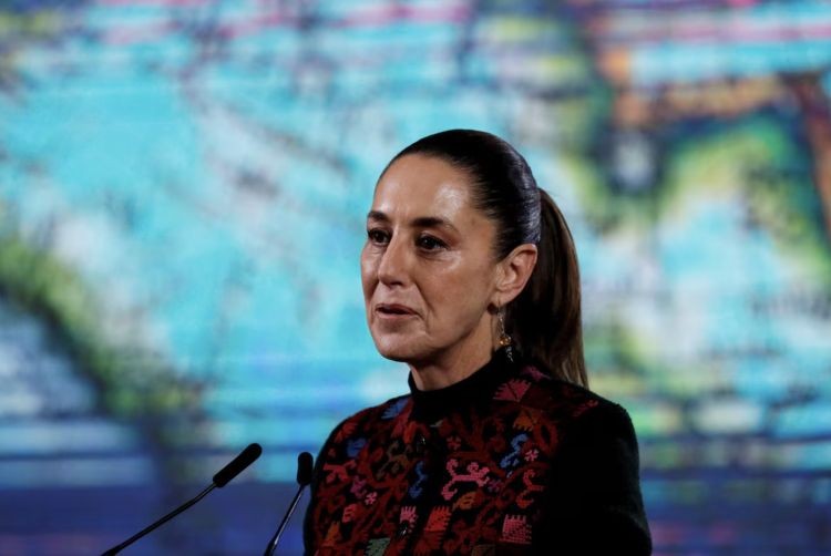 1月8日，辛鲍姆在位于墨西哥首都墨西哥城的国家宫举行新闻发布会。（图源：外媒）