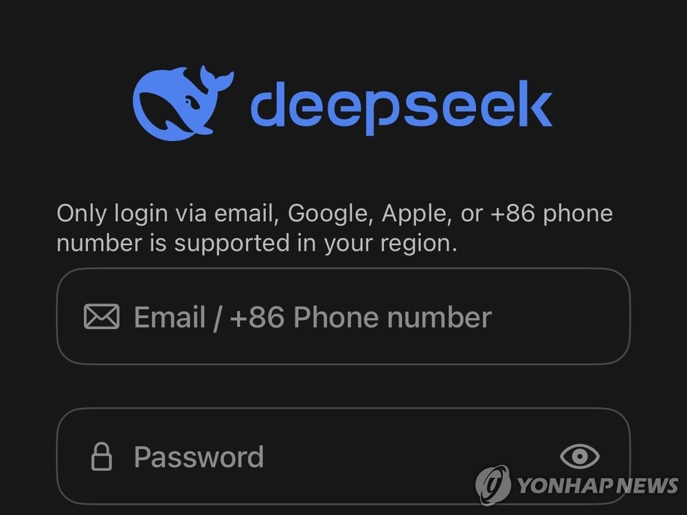 DeepSeek登录界面。（图：韩联社）