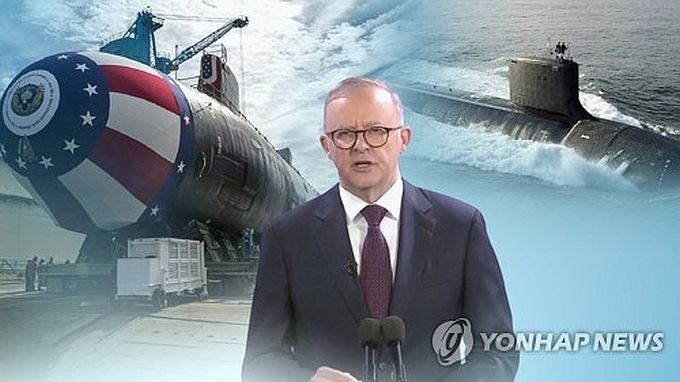 朝中社20日发表评论谴责澳大利亚计划从美国引进核潜艇。（资料图片：韩联社/韩联社TV供图）