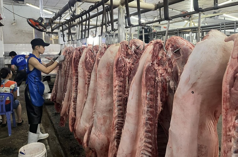 福门县集散市场批发猪肉活动一瞥。