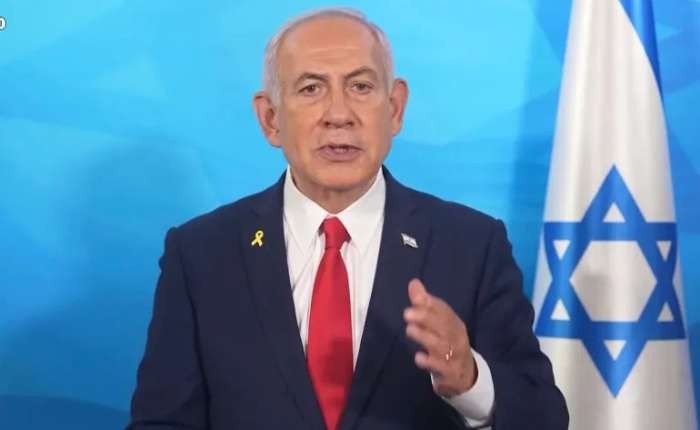 以色列总理内塔尼亚胡18日晚发表电视讲话说。（图：AP）