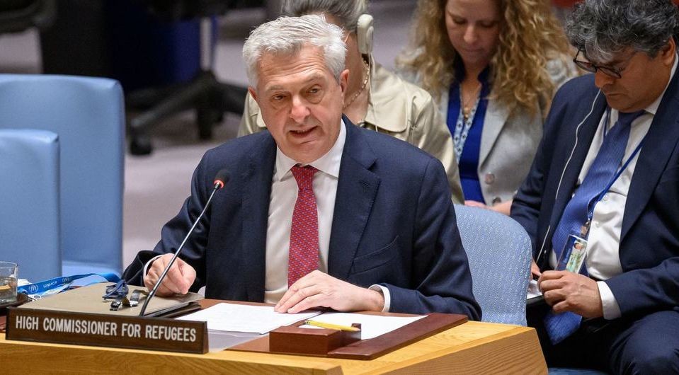 联合国难民事务高级专员格兰迪向安理会成员做通报。（图：联合国）