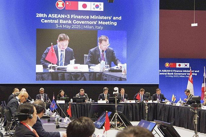 第28届东盟与中日韩（10+3）财长和央行行长会议现场。（图：共同社）