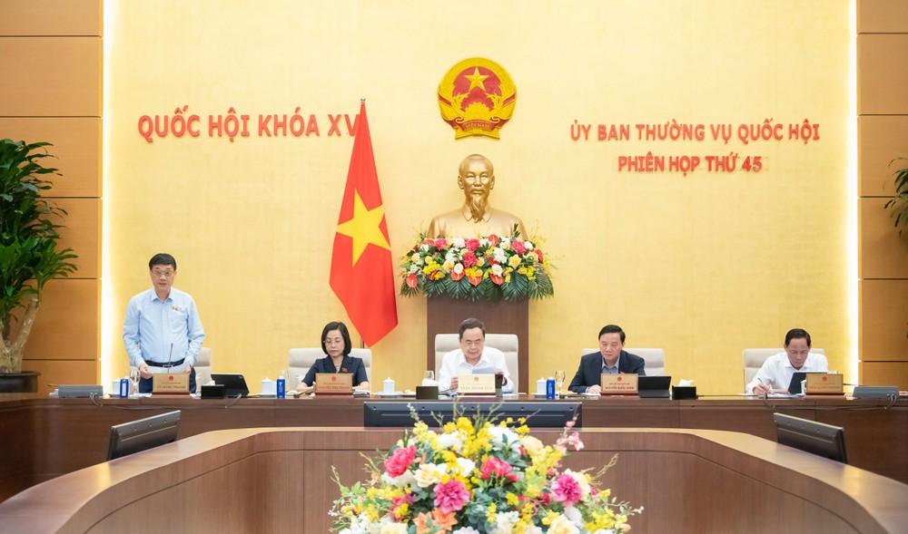 国会副主席武鸿清（站）在会议上发言。（图：国会）