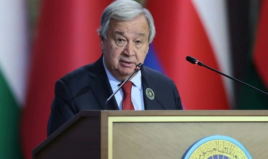 联合国秘书长古特雷斯出席阿盟峰会并致辞。（图：联合国）