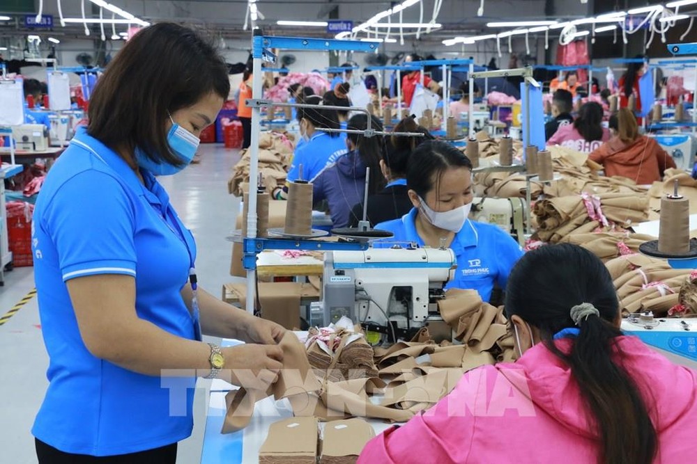 乂安省某纺织品成衣企业的生产车间一隅。