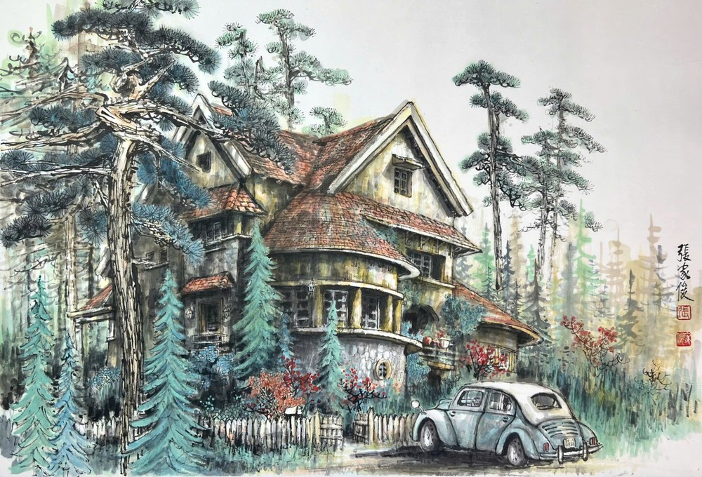 华人画家张家俊的《平静之处》画作。