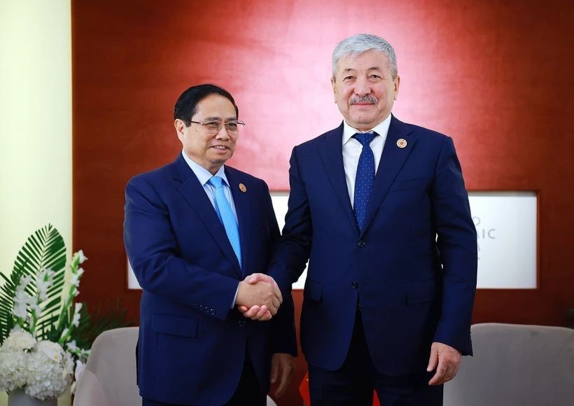 越南政府总理范明政会见了吉尔吉斯斯坦总理阿德尔别克·卡西马利耶夫。（图：越通社）