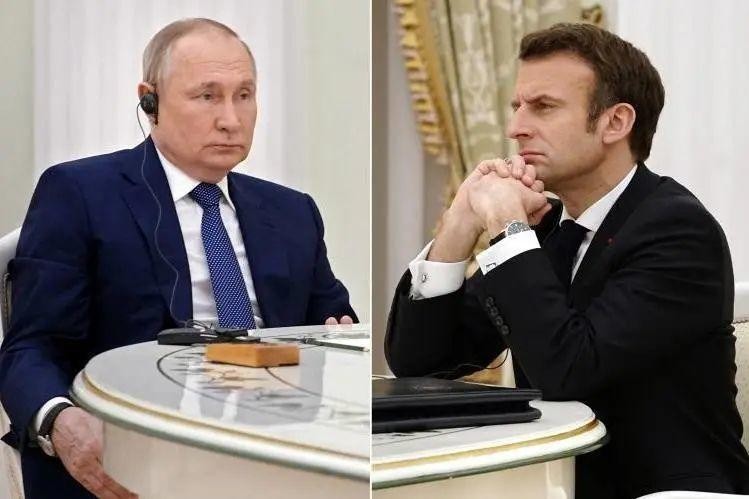 俄罗斯总统普京与法国总统马克龙。（图：互联网）