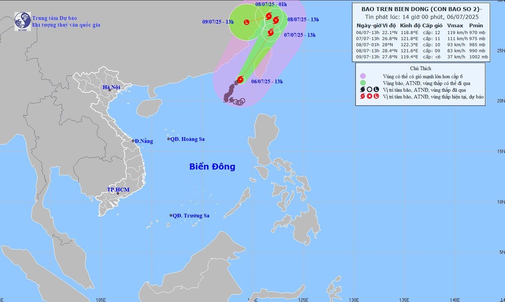 2号台风的移动方向。（图：国家气象水文预报中心）