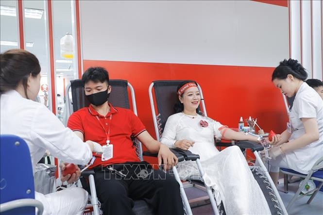 年轻志愿者捐血献爱心。（图：越通社）