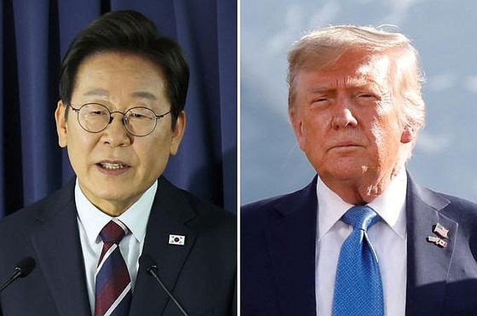 韩国总统李在明与美国总统特朗普。（图：韩联社）