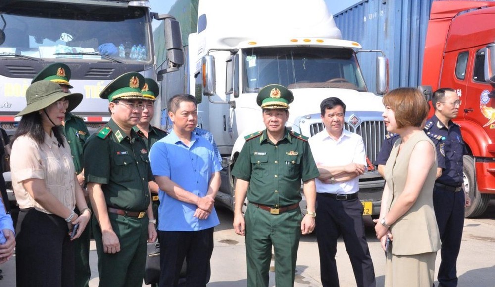 工作团在谅山省口岸进行考察并听取各企业家反映进出口经营活动中所遇到的困难。（图：南庆）