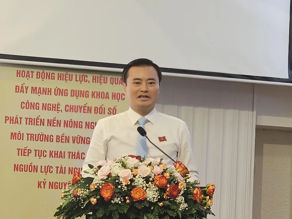 Đồng chí Bùi Xuân Cường phát biểu tại đại hội