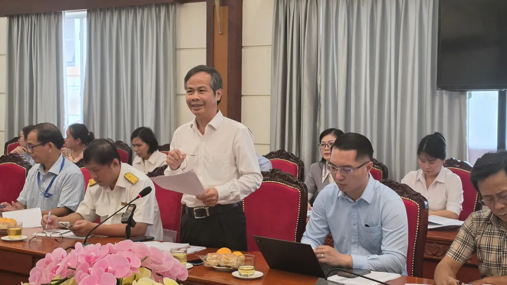 Ông Trịnh Xuân Đức, Phó Tổng giám đốc Tập đoàn Becamex, phát biểu tại hội nghị, sáng 30-7