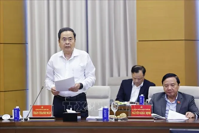 Đồng chí Trần Thanh Mẫn, Ủy viên Bộ Chính trị, Bí thư Đảng ủy Quốc hội, Chủ tịch Quốc hội phát biểu ý kiến. Ảnh: TTXVN