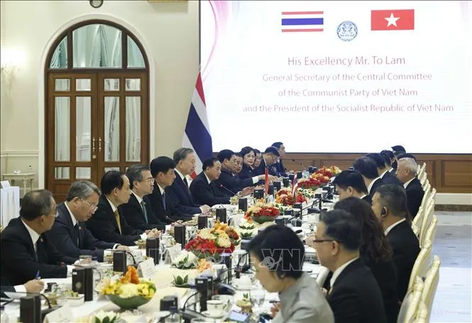 Tổng Bí thư, Chủ tịch nước Tô Lâm hội đàm chính thức với Thủ tướng Thái Lan Anutin Charnvirakul. Ảnh: TTXVN