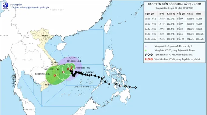 11月30日清晨15号台风的位置。图摘自国家气象水文预报中心。