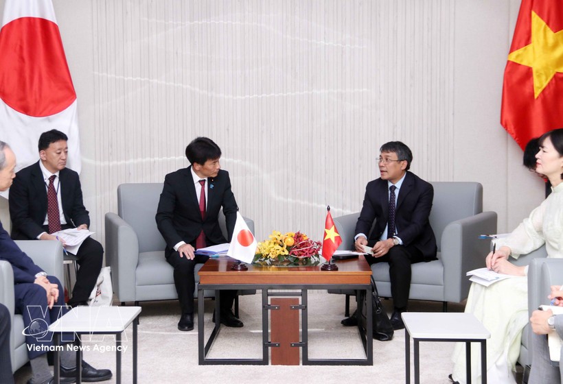 越南外交部常务副部长阮明羽会见日本外务大臣政务官、众议院议员岛田智明。