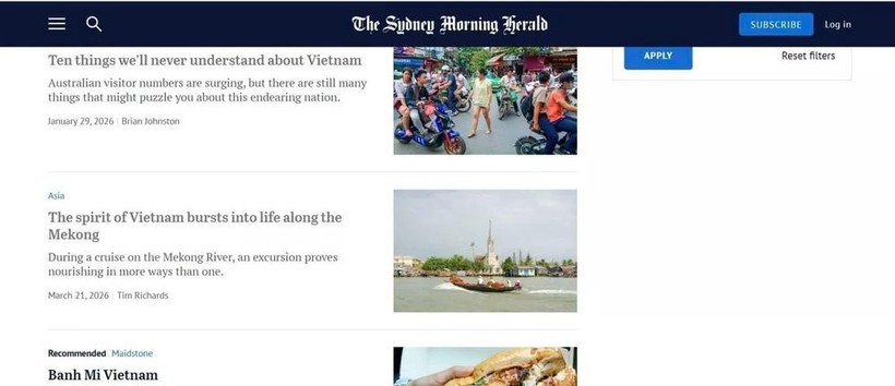 澳大利亚《悉尼先驱晨报》刊登题为《越南之魂在湄公河畔绽放》的文章。（屏幕截图）