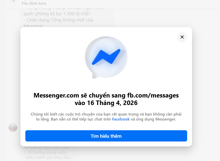 Meta（Facebook、Instagram 的母公司）确认，将于 2026 年 4 月 16 日起关闭Messenger网站。此后，访问Messenger 网站的用户将被转至Facebook的消息功能继续使用。