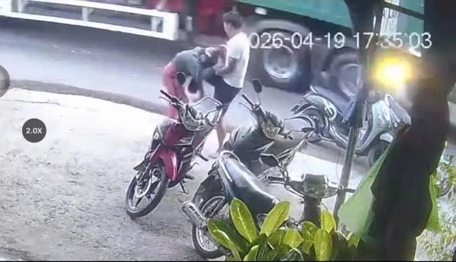 视频记录归仁市一名男子殴打女子的情景。 图片：截自视频。